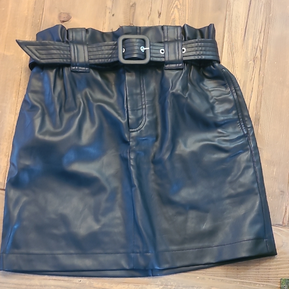 Black Leather Skirt with Belt
